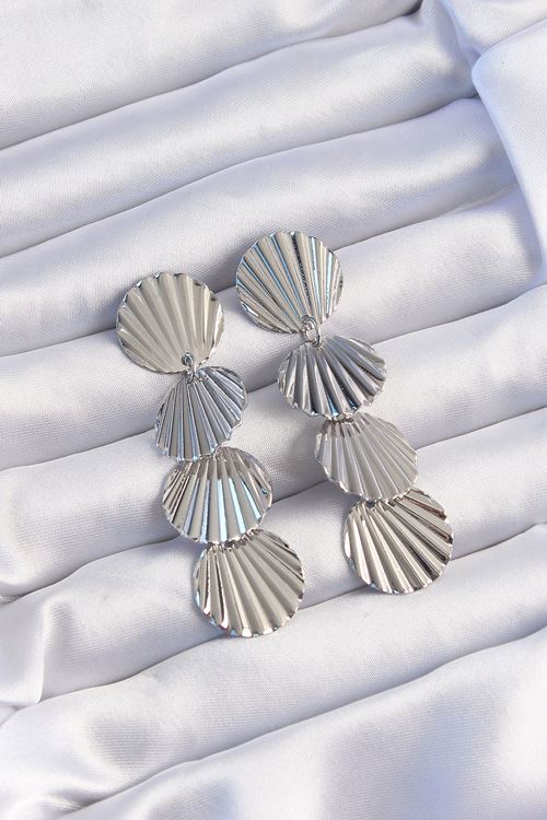 YRTCL Pirinç Gümüş Renk Deniz Kabuğu Model Sallantılı Küpe