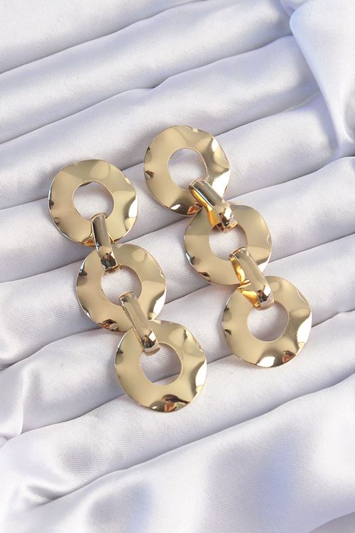 YRTCL Pirinç Gold Renk Oval Ayna Model Sallantılı Küpe