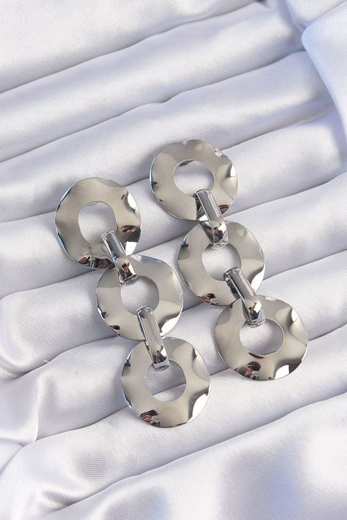 YRTCL Pirinç Gümüş Renk Oval Ayna Model Sallantılı Küpe