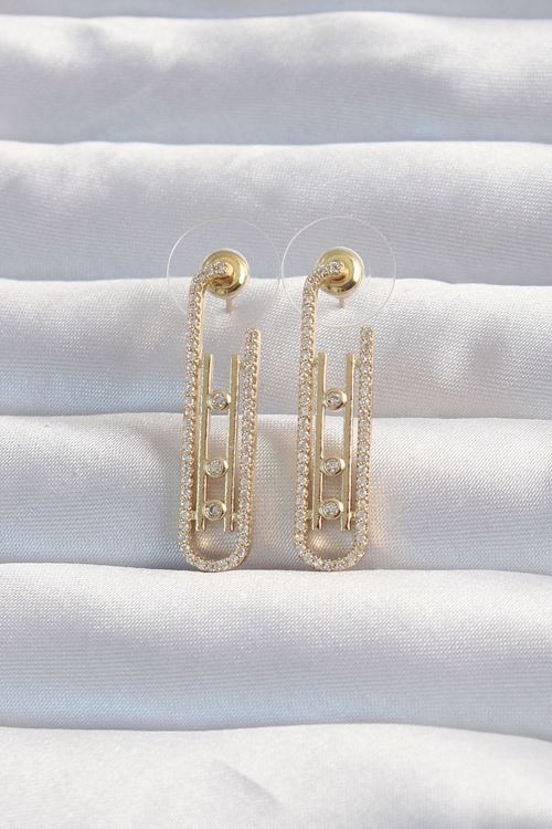 YRTCL Pirinç Gold Renk Zirkon Taşlı Messika Küpe