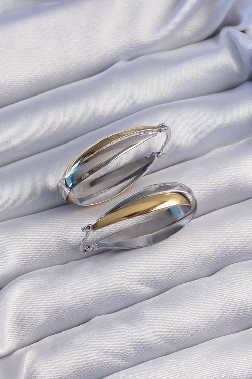 YRTCL Pirinç Gold Gümüş Renkli Uzun Kıvrımlı Küpe