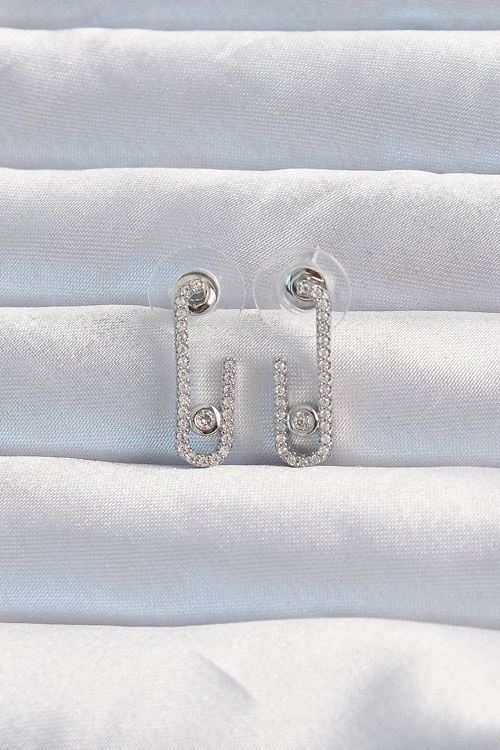 YRTCL Pirinç Gümüş Renk Zirkon Taşlı Yarım Messika Küpe