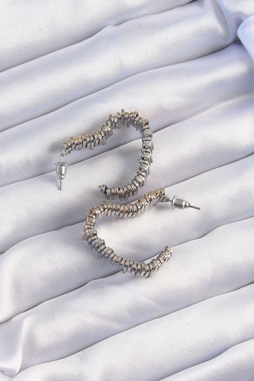 YRTCL Pirinç Gold Gümüş Renkli Tırtıklı Kalp Küpe