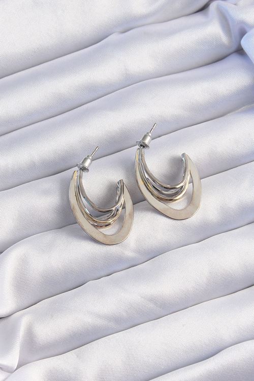 YRTCL Pirinç Gold Gümüş Renkli Düz Plaka Halka Küpe