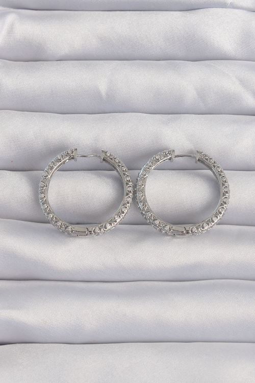 YRTCL Pirinç Gümüş Renk Zirkon Taşlı Motifli Halka Küpe