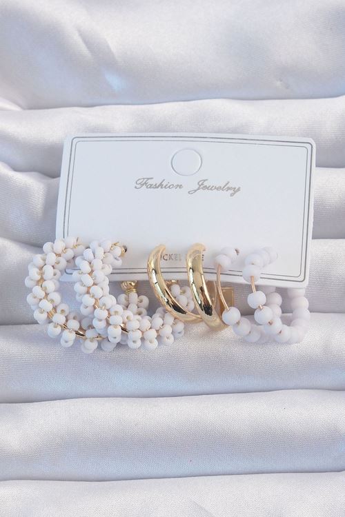 YRTCL Gold Renk Lila Boncuklu Halka Küpe Seti