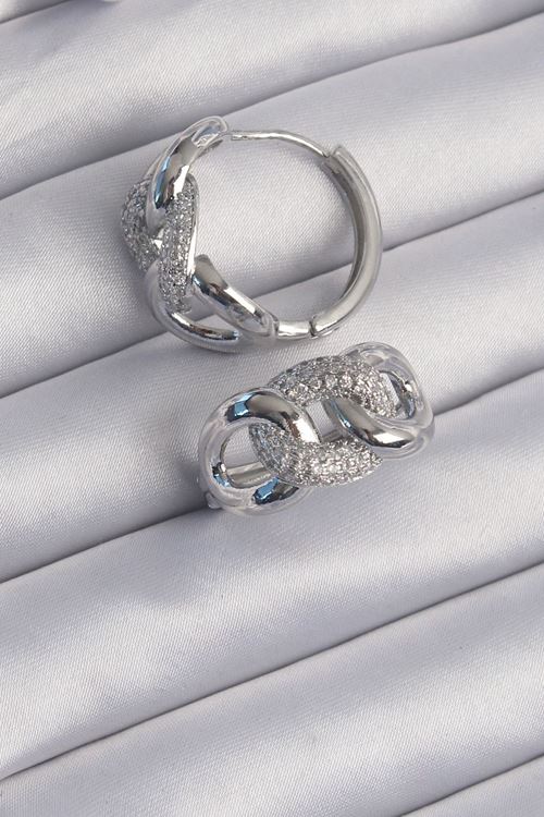 YRTCL Pirinç Gümüş Renk Zirkon Taşlı Samanyolu Küpe