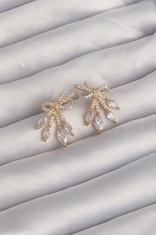 YRTCL Pirinç Gold Renk Zirkon Taşlı Fiyonk Küpe