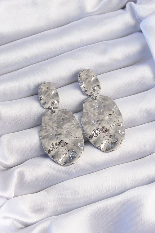 YRTCL Pirinç Gümüş Renk Ezme Plaka Küpe