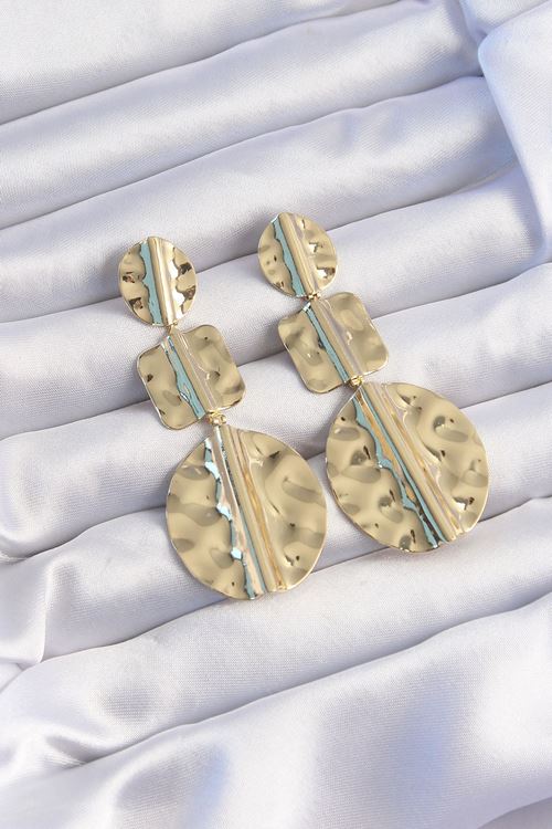 YRTCL Pirinç Gold Renk Geometrik Ezme Plaka Küpe