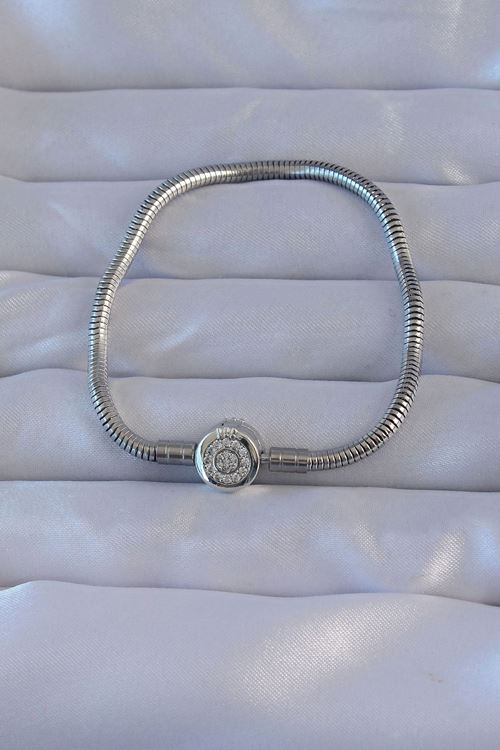 YRTCL Pirinç Gümüş Renk Zirkon Taşlı Charm Bileklik