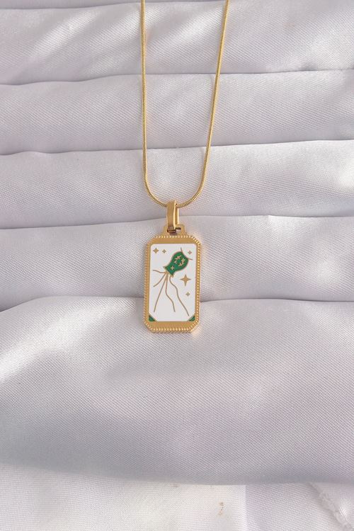 YRTCL 316L Çelik Gold Renk Beyaz Mineli Tarot Kolye