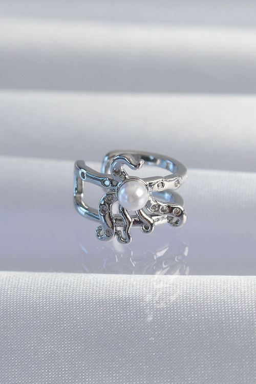 YRTCL Pirinç Gümüş Renk İncili Ahtapot Earcuff Küpe