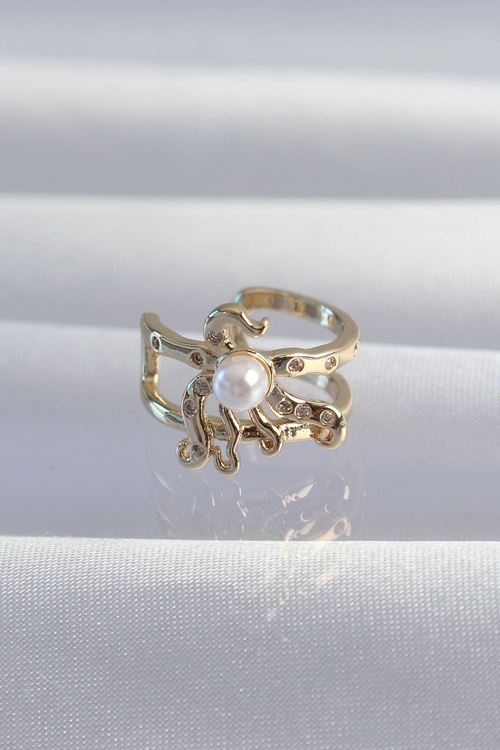 YRTCL Pirinç Gold Renk İncili Ahtapot Earcuff Küpe