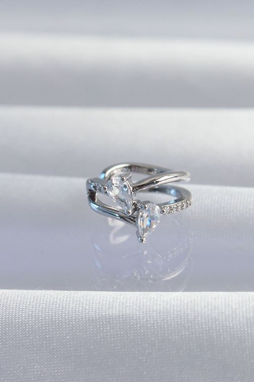 YRTCL Pirinç Gümüş Renk Zirkon Taşlı Damla Earcuff Küpe