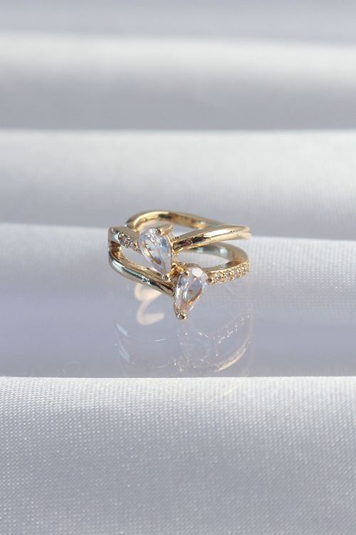 YRTCL Pirinç Gold Renk Zirkon Taşlı Damla Earcuff Küpe