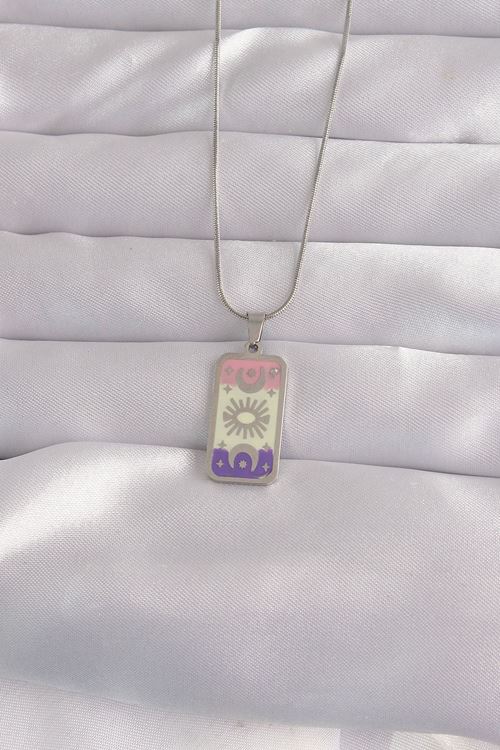 YRTCL 316L Çelik Gümüş Renk Karışık Mineli Ay Figür Tarot Kolye
