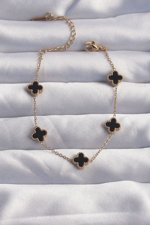 YRTCL 316L Çelik Baby Boy Gold Renk Siyah Mineli Yonca Bileklik