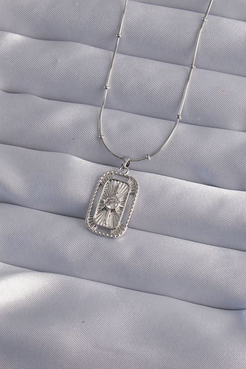 YRTCL 316L Çelik Zincir Gümüş Renk Zirkon Taşlı Tarot Kolye