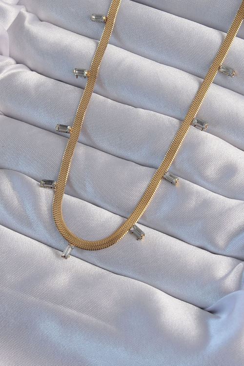 YRTCL 316L Çelik Gold Renk Baget Taşlı İtalyan Zincir Kolye