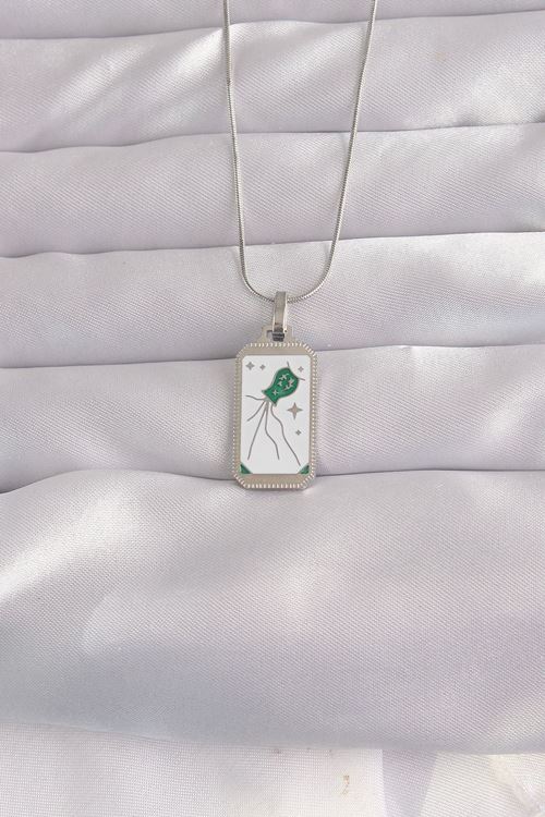 YRTCL 316L Çelik Gümüş Renk Beyaz Mineli Tarot Kolye