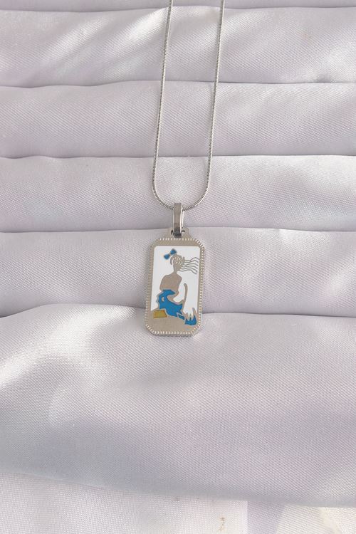 YRTCL 316L Çelik Gümüş Renk Beyaz Mineli Kız Figür Tarot Kolye