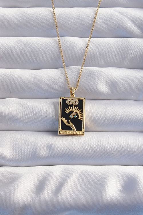 YRTCL 316L Çelik Zincir Gold Renk Sonsuzluk Detay Zirkon Taşlı Tarot Kolye