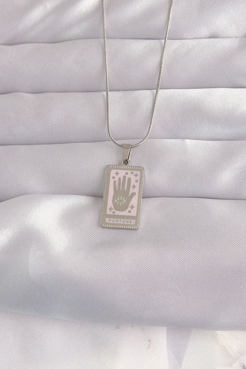 YRTCL 316L Çelik Gümüş Renk Pembe Mineli El Figür Tarot Kolye