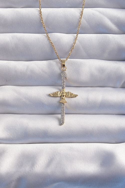 YRTCL 316L Çelik Zincir Gold Renkli Zirkon Taşlı Anka Kuşu Kolye