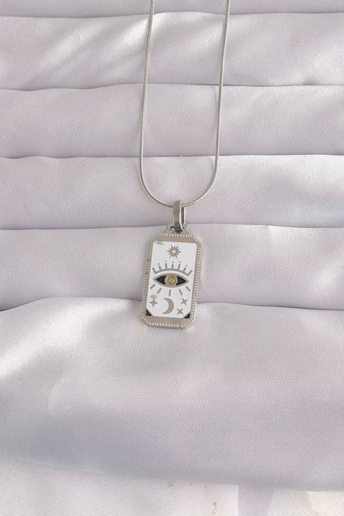 YRTCL 316L Çelik Gümüş Renk Beyaz Mineli Göz Figür Tarot Kolye