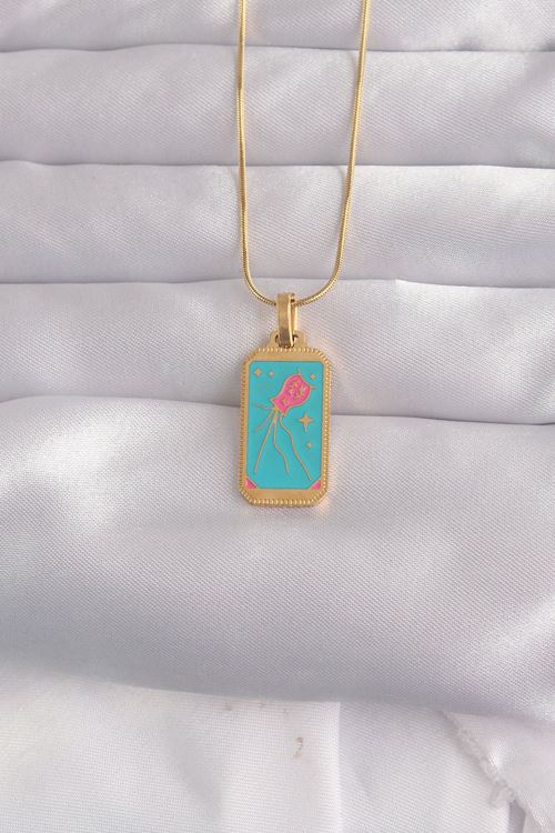 YRTCL 316L Çelik Gold Renk Mavi Mineli Tarot Kolye