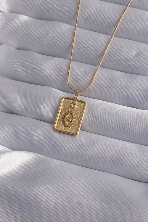 YRTCL 316L Çelik Zincir Gold Renk Zirkon Taşlı Göz Figür Tarot Kolye