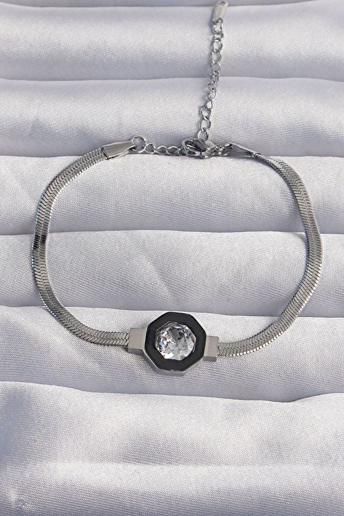 YRTCL 316L Çelik Gümüş Renk Zirkon Taşlı Mineli İtalyan Zincir Serenay Bileklik