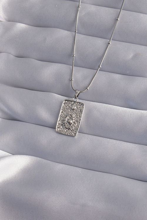 YRTCL 316L Çelik Zincir Gümüş Renk Lazer İşlemeli Göz Figür Tarot Kolye