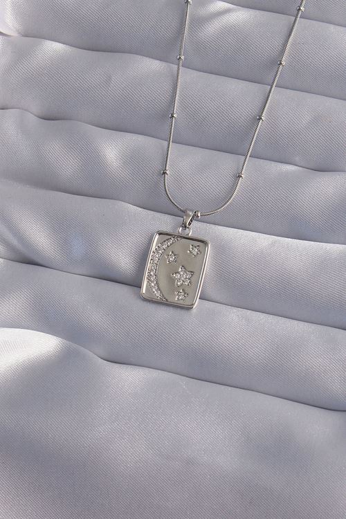 YRTCL 316L Çelik Zincir Gümüş Renk Zirkon Taşlı Ay Yıldız Figürlü Tarot Kolye