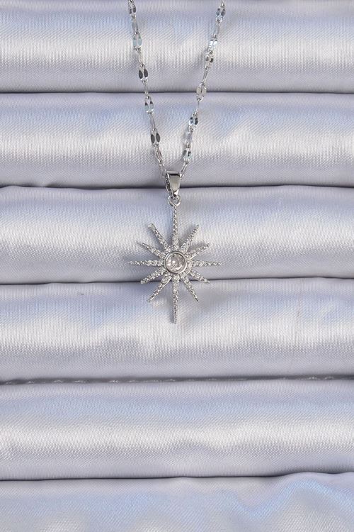 YRTCL 316L Çelik Zincir Gümüş Renk Zirkon Taşlı Kutup Yıldızı Kolye