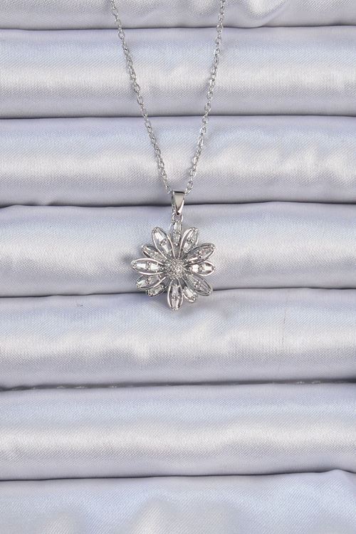 YRTCL 316L Çelik Zincir Gümüş Renk Zirkon Taşlı Çiçek Kolye