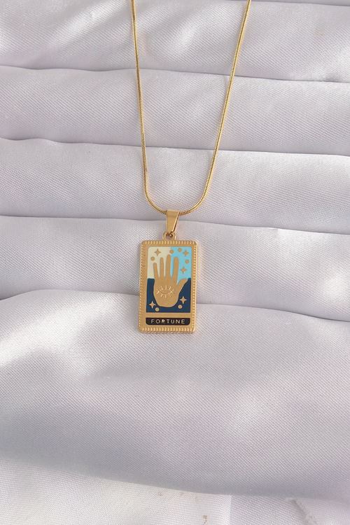 YRTCL 316L Çelik Gold Renk Karışık Mineli El Figür Tarot Kolye