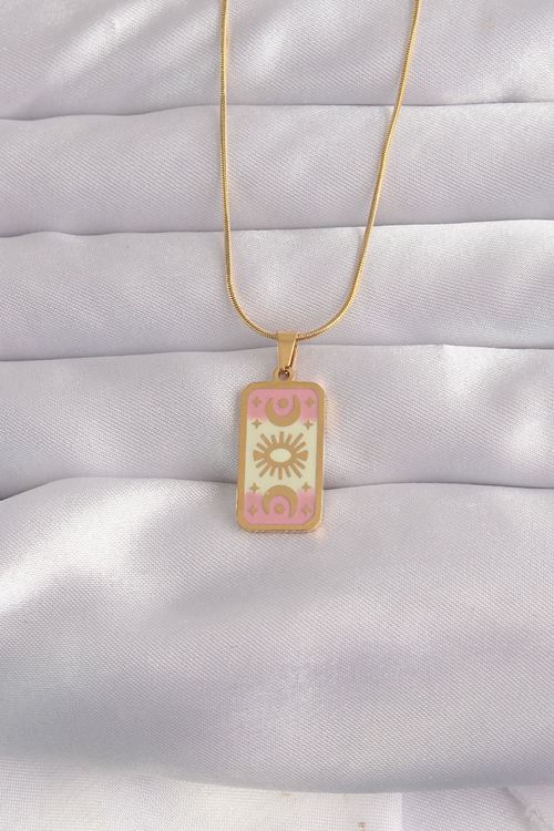 YRTCL 316L Çelik Gold Renk Karışık Mineli Ay Figür Tarot Kolye