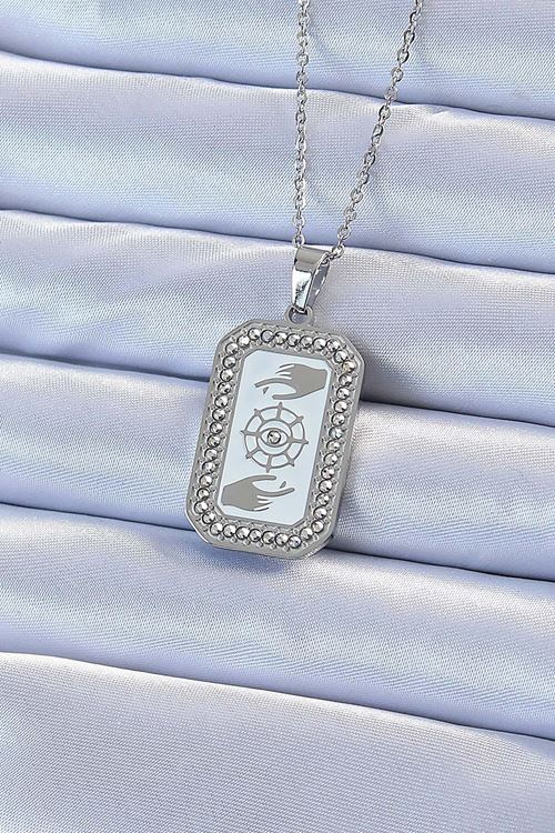 YRTCL 316L Çelik Zincir Gümüş Renk Mineli Zirkon Taşlı Göz Figür Tarot Kolye