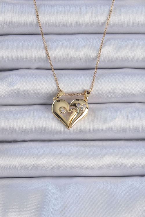 YRTCL 316L Çelik Zincir Altın Renk Zirkon Taşlı Mıknatıslı Kalp Kolye
