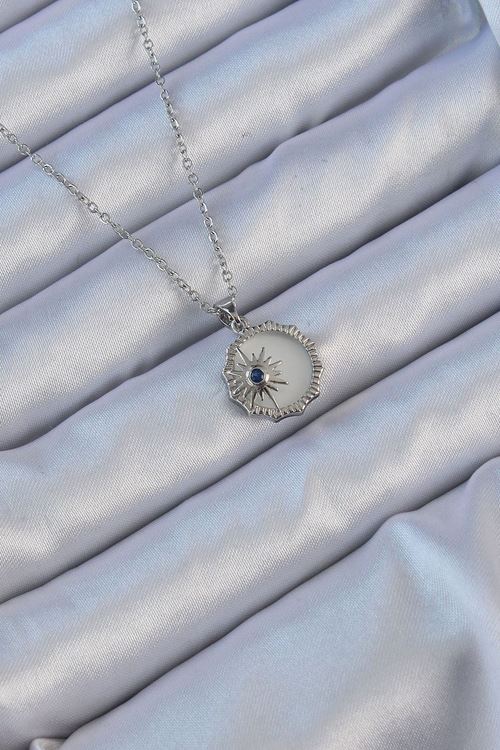 YRTCL 316L Çelik Gümüş Renk Zirkon Taşlı Mineli Kutup Yıldızı Kolye