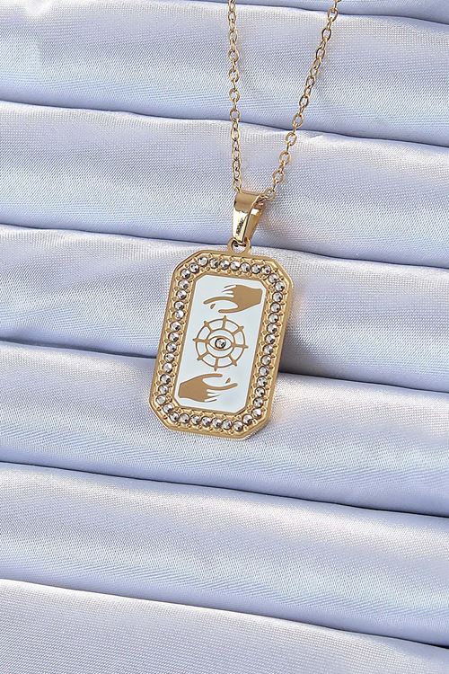 YRTCL 316L Çelik Zincir Altın Renk Mineli Zirkon Taşlı Göz Figür Tarot Kolye