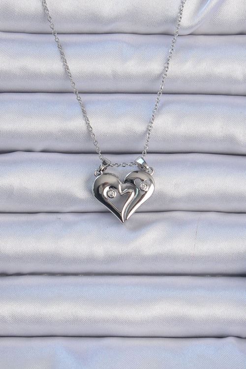 YRTCL 316L Çelik Zincir Gümüş Renk Zirkon Taşlı Mıknatıslı Kalp Kolye