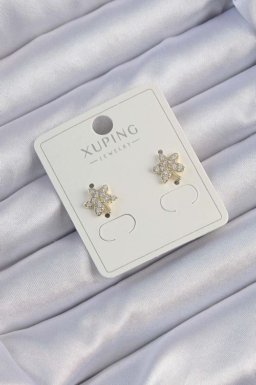 YRTCL Xuping Gold Renk Zirkon Taşlı Yaprak Küpe