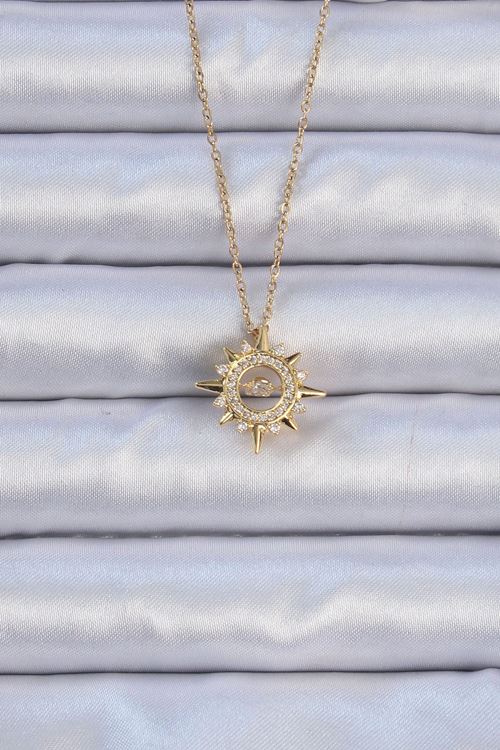 YRTCL 316L Çelik Zincir Altın Renk Zirkon Taşlı Parlayan Yıldız Kolye