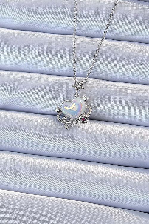 YRTCL 316L Çelik Zincir Gümüş Renk Zirkon Taşlı Gezegen Görünümlü Kalp Kolye