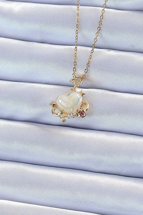 YRTCL 316L Çelik Zincir Altın Renk Zirkon Taşlı Gezegen Görünümlü Kalp Kolye