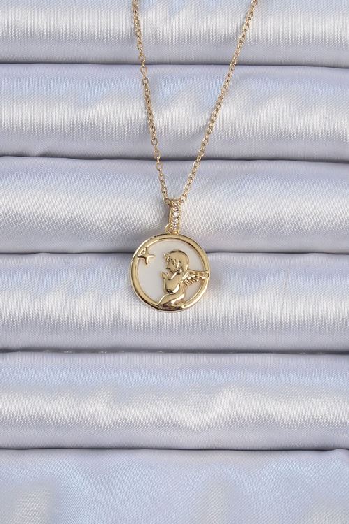 YRTCL 316L Çelik Zincir Altın Renk Zirkon Taşlı Mineli Melek Kolye