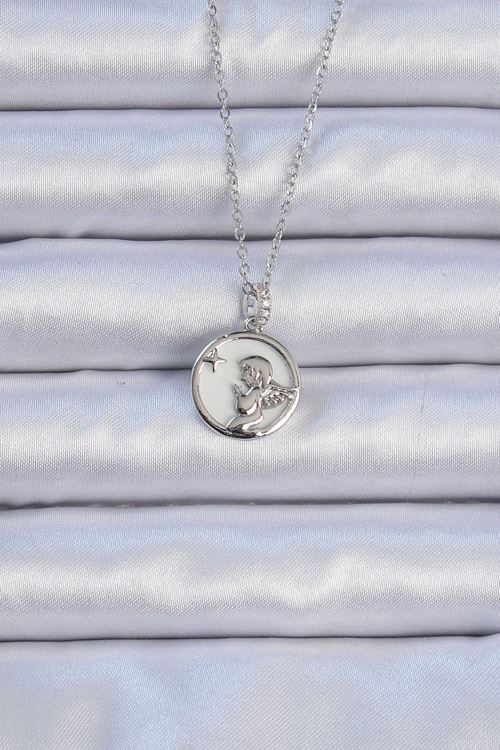 YRTCL 316L Çelik Zincir Gümüş Renk Zirkon Taşlı Mineli Melek Kolye